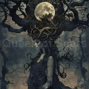 Witchy Art Tree Art Moon Art Witch Aesthetic Halloween Art Occult Art Gothic Art Fantasy Art Spiritual Art Pagan Art Wiccan Art WO 16