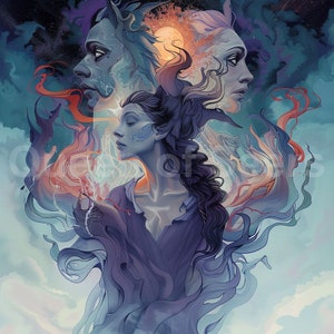Three Witches Witchy Art Pagan Art Moon Art Witch Aesthetic Halloween Art Occult Art Gothic Art Fantasy Art Spiritual Art Wiccan Art WO 12