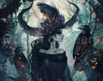 Witchy Art Crow Art Raven Art Pagan Art Witch Aesthetic Halloween Art Occult Art Gothic Art Fantasy Art Spiritual Art Wiccan Art Bird WO 10