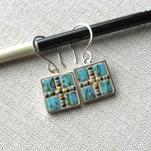 Mosaic Earrings, Glass Bead Mosaic Earrings, Tila Bead Earrings, Wearable Mosaic Art, Micro Mosaic Jewelry