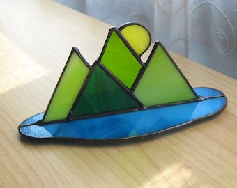 Stained Glass Mountain Scene Suncatcher