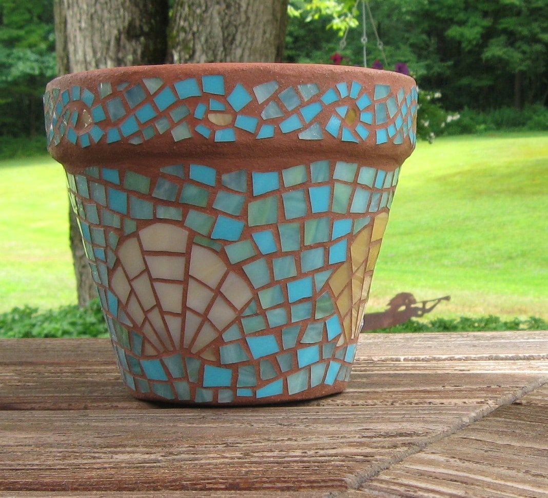 Mosaic Terra Cotta Flower Pot-Stained Glass Mosaic-Garden Decor-Home Decor-Succulent Pot-Mosaic Planter-Decorative Flower Pot