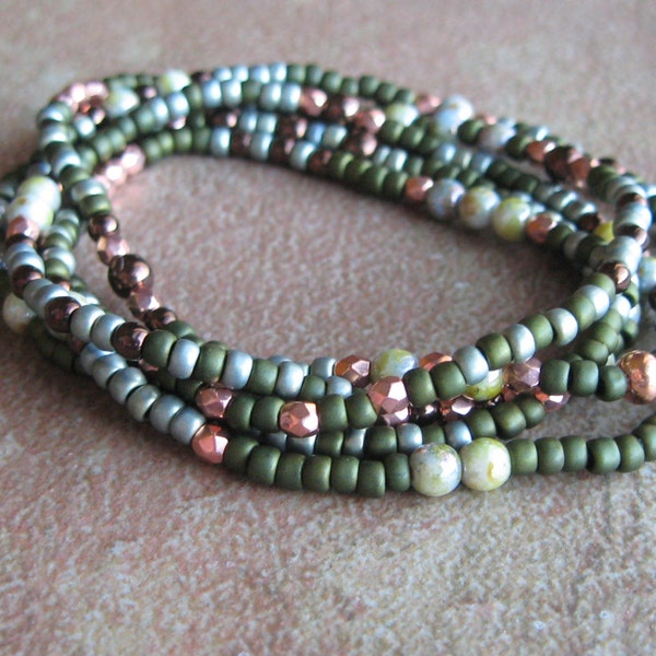 Green and Copper Stretch Wrap Bracelet or Necklace