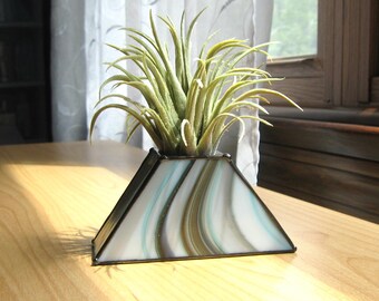 Stained Glass Air Plant Holder, Glass Planter, Gift for Gardener, Air Plant Display, Tabletop Planter, Indoor Garden Decor