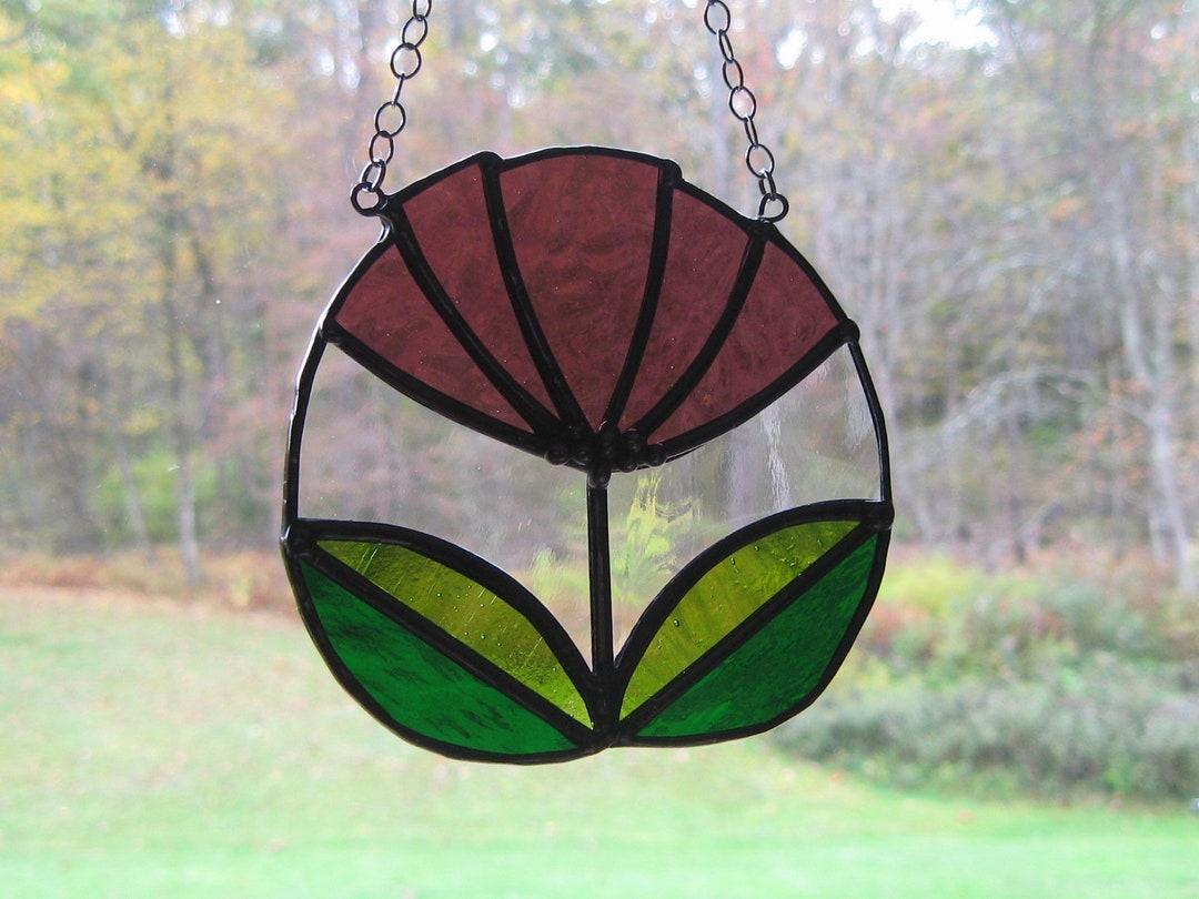 Stained Glass Flower Suncatcher, Purple Flower Art, Flower Ornament