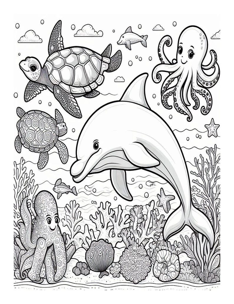 Ocean Animals Coloring Pages for Adults (printable) - Etsy