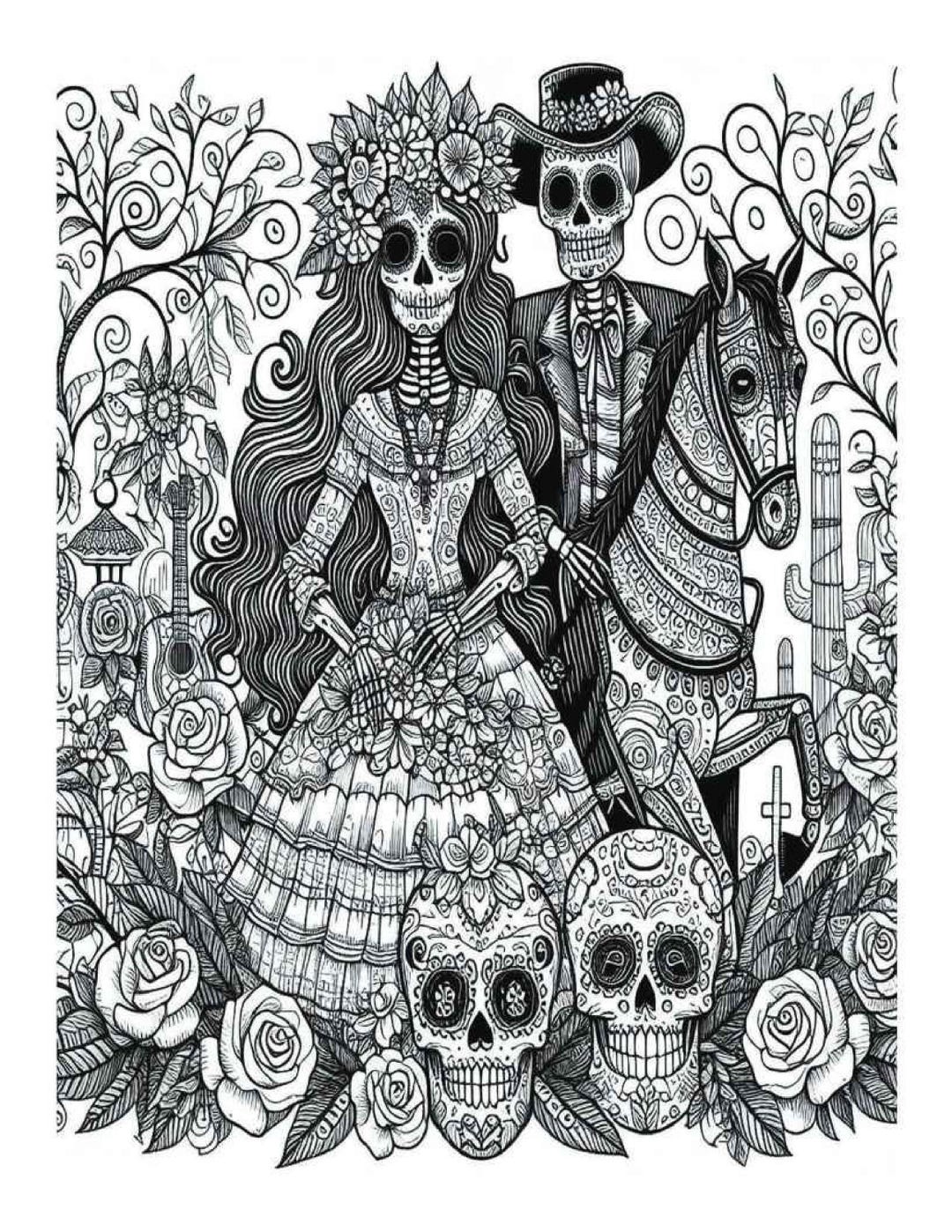 大人向けの死者の日のシュガースカルぬり絵、25枚のぬり絵、印刷可能なぬり絵 - Etsy 日本, image size:1080x1398