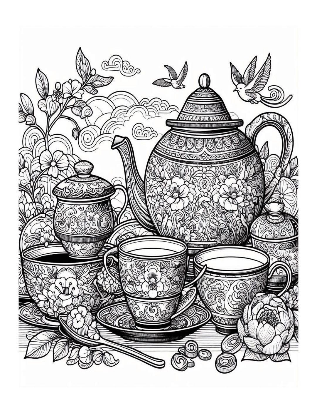China Teacup Set Coloring Pages: 25 Printable Designs (PDF Download) - Etsy