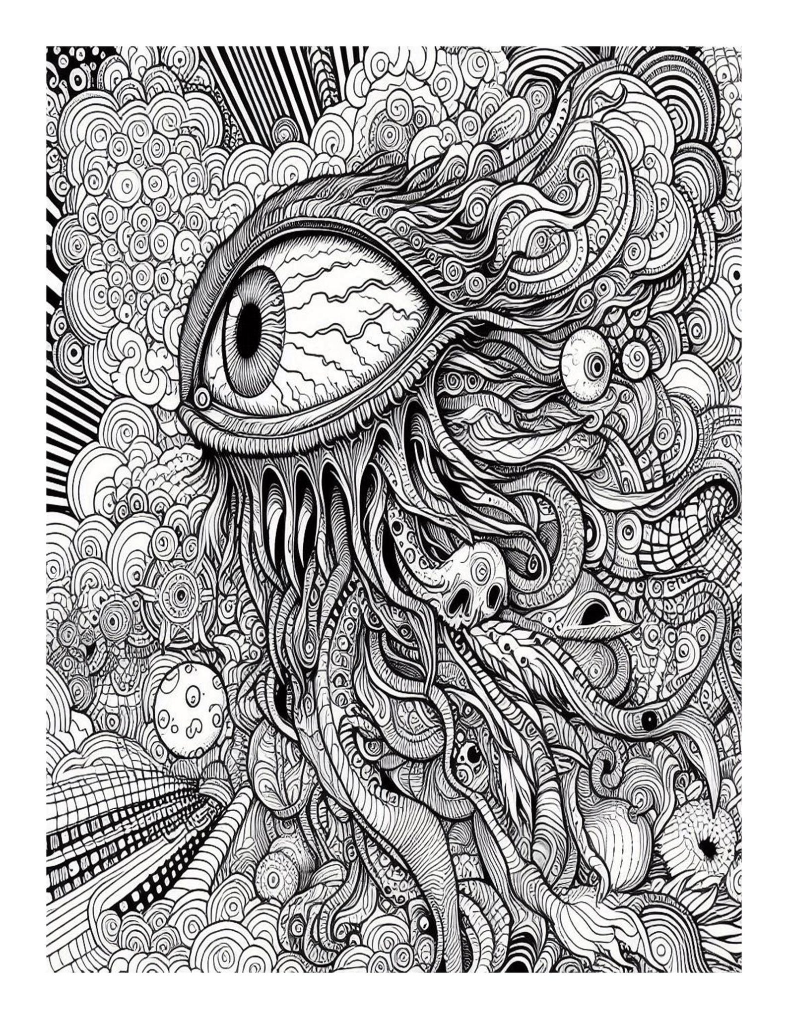 Trippy Stoner Coloring Pages for Adults: 25 Psychedelic Designs ...