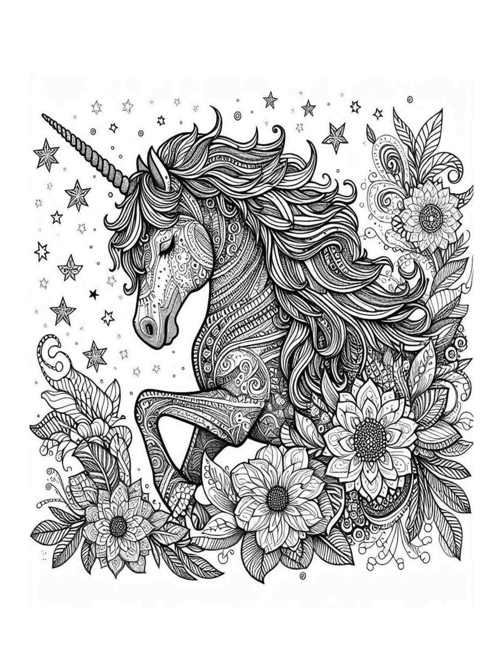 Unicorn Coloring Pages for Adults: Grayscale Designs (printable PDF - Etsy