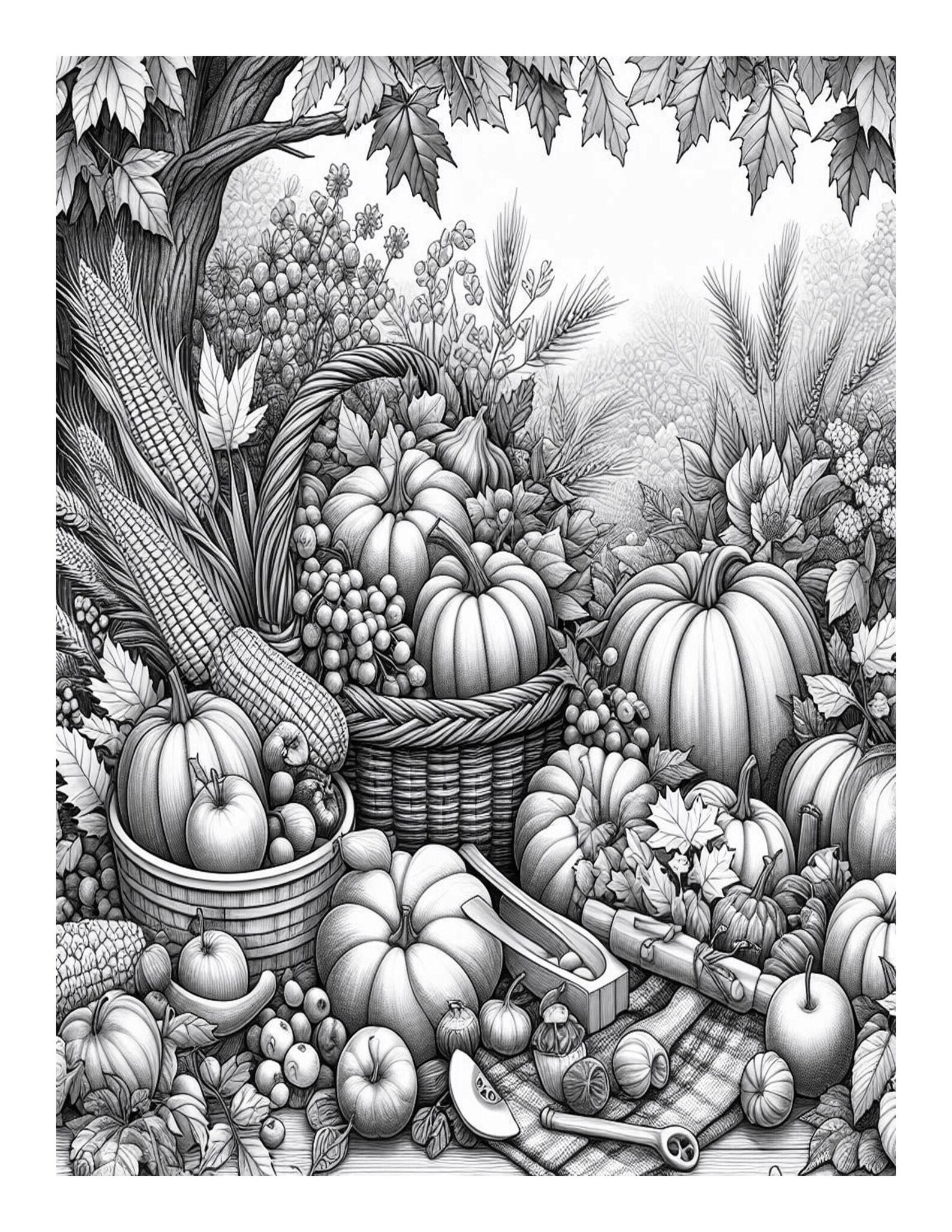 Autumn Harvest Grayscale Coloring Pages for Adults (printable PDF - Etsy
