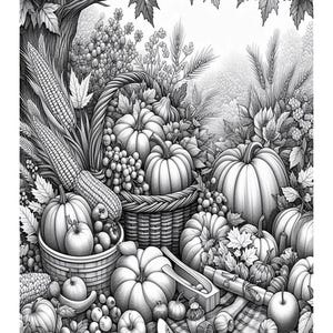 Autumn Harvest Grayscale Coloring Pages for Adults (printable PDF - Etsy