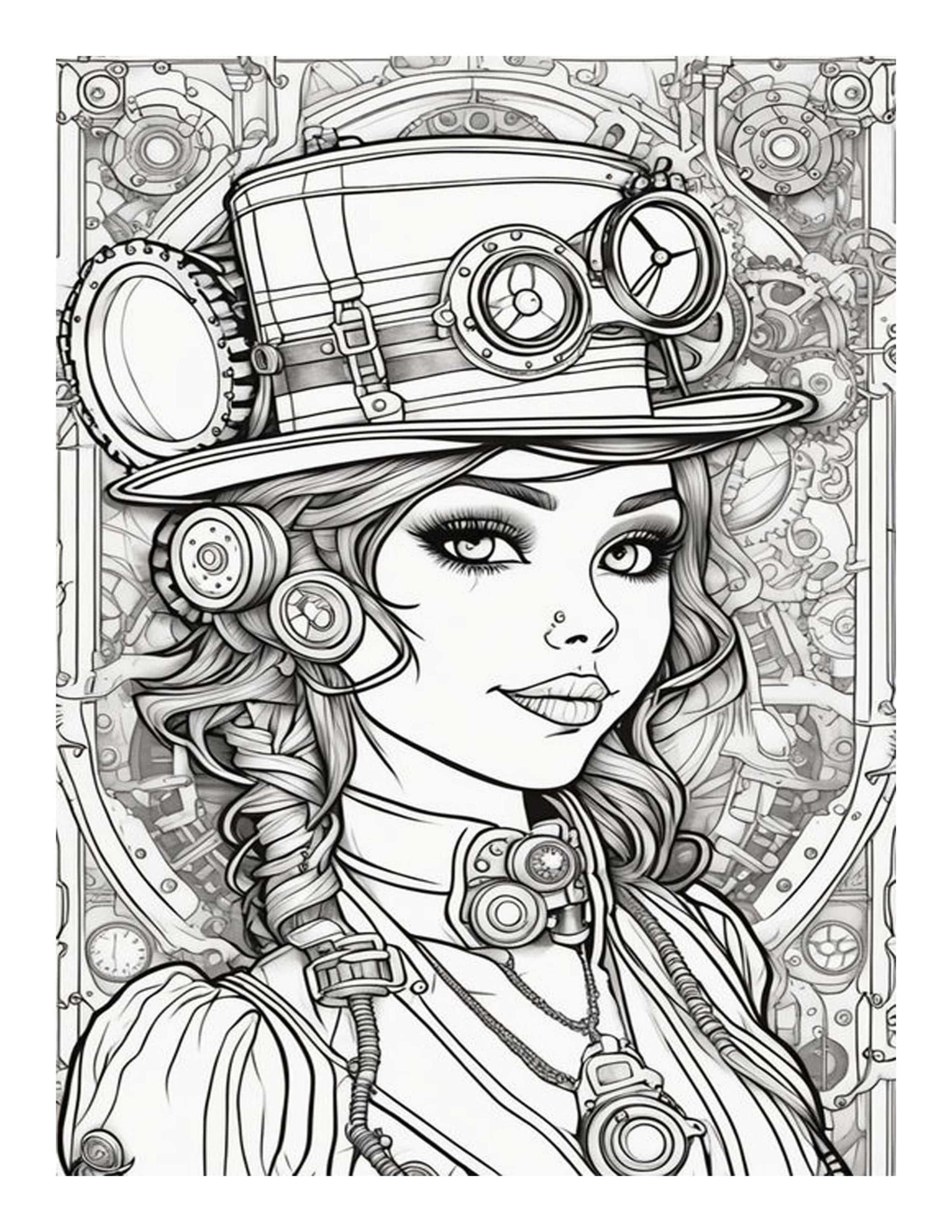 Steampunk Designs Coloring Pages for Adults (PDF) - Etsy