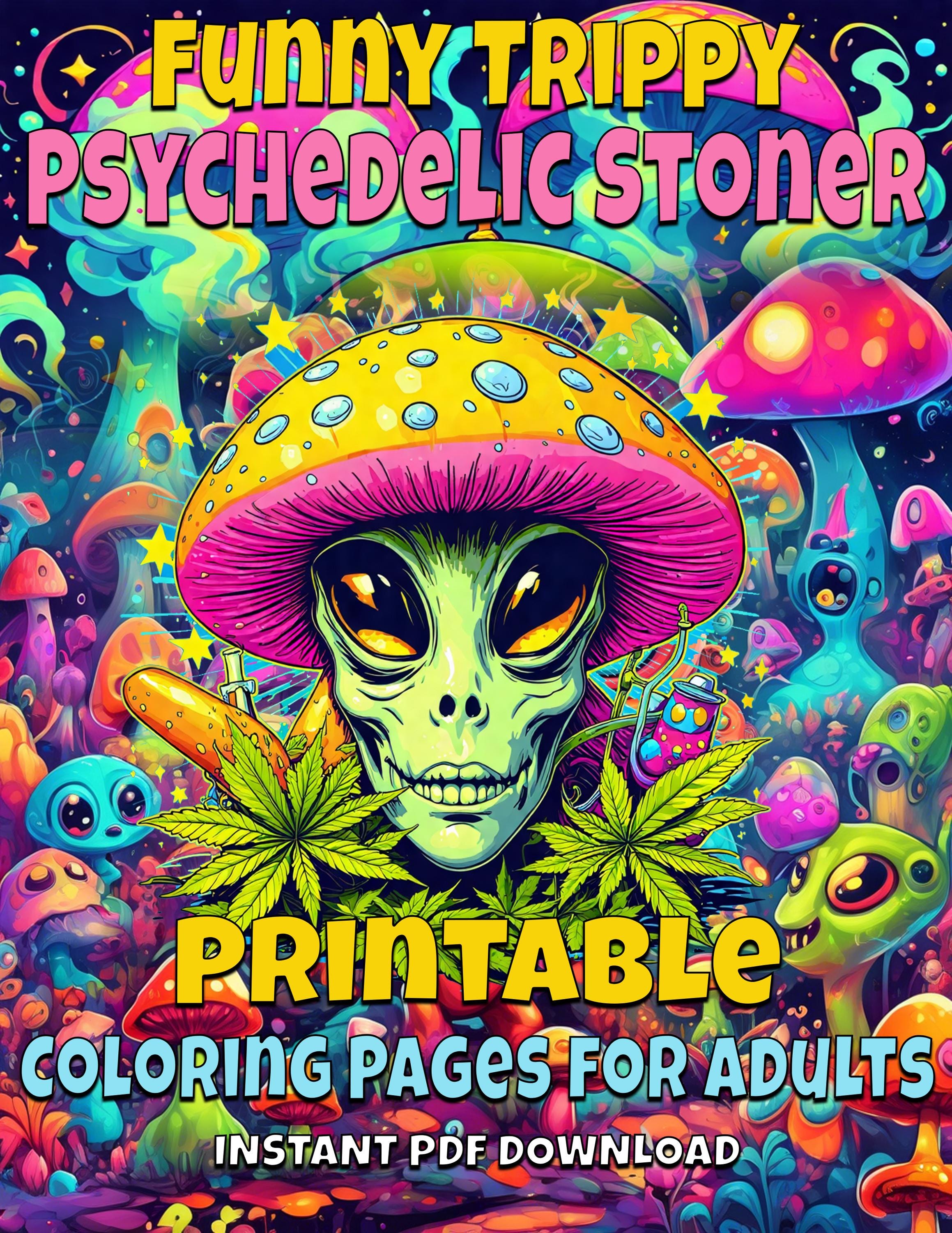 Lustige trippige psychedelische Malvorlagen für Erwachsene – 25 druckbare Designs, sofortiger PDF-Download