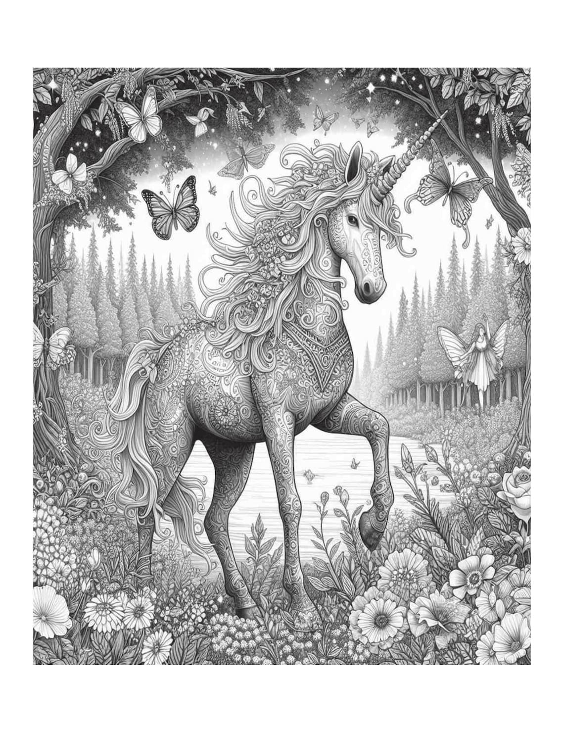 Unicorn Coloring Pages for Adults: Grayscale Designs (printable PDF - Etsy