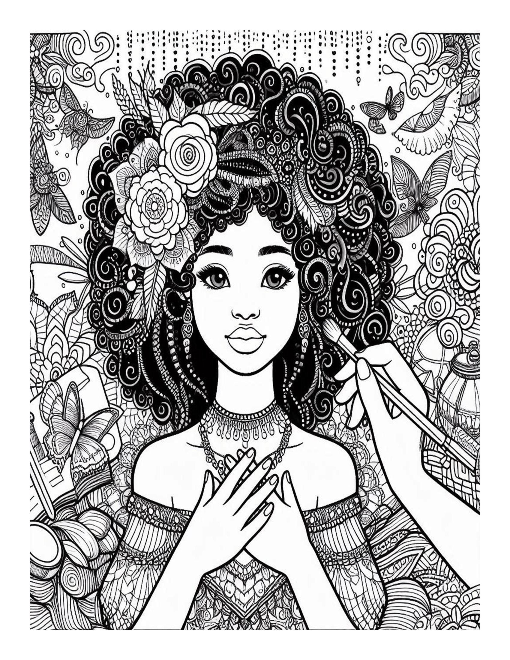 Black Women Coloring Pages for Adults: Stress Relief (printable) - Etsy
