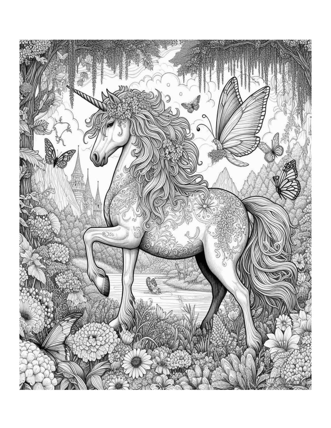 Unicorn Coloring Pages for Adults: Grayscale Designs (printable PDF - Etsy