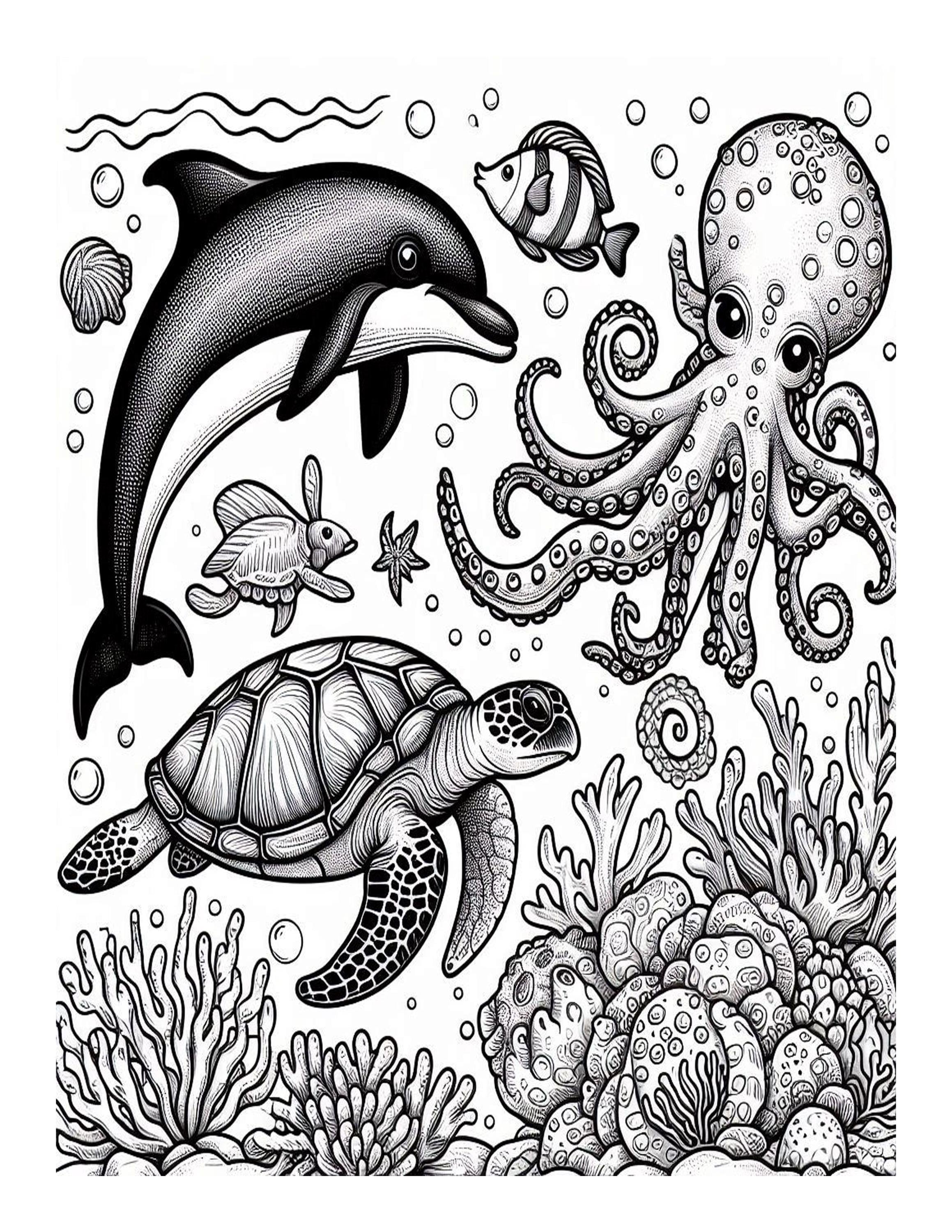Ocean Animals Coloring Pages for Adults (printable) - Etsy