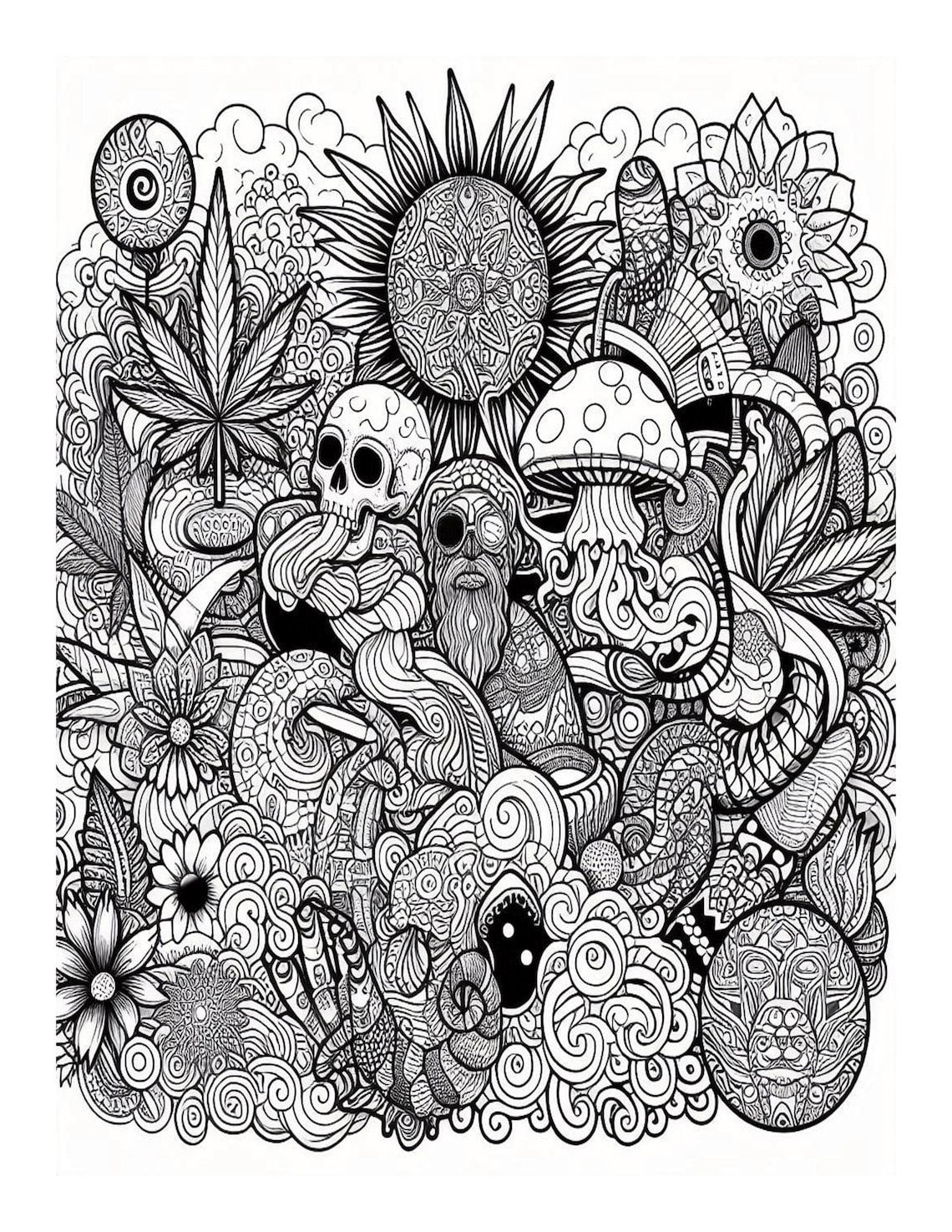 Trippy Stoner Coloring Pages for Adults: 25 Psychedelic Designs