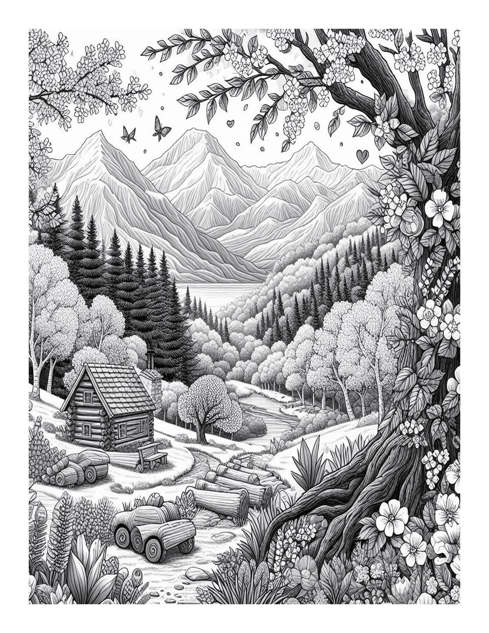 Springtime Grayscale Coloring Pages for Adults (printable) - Etsy