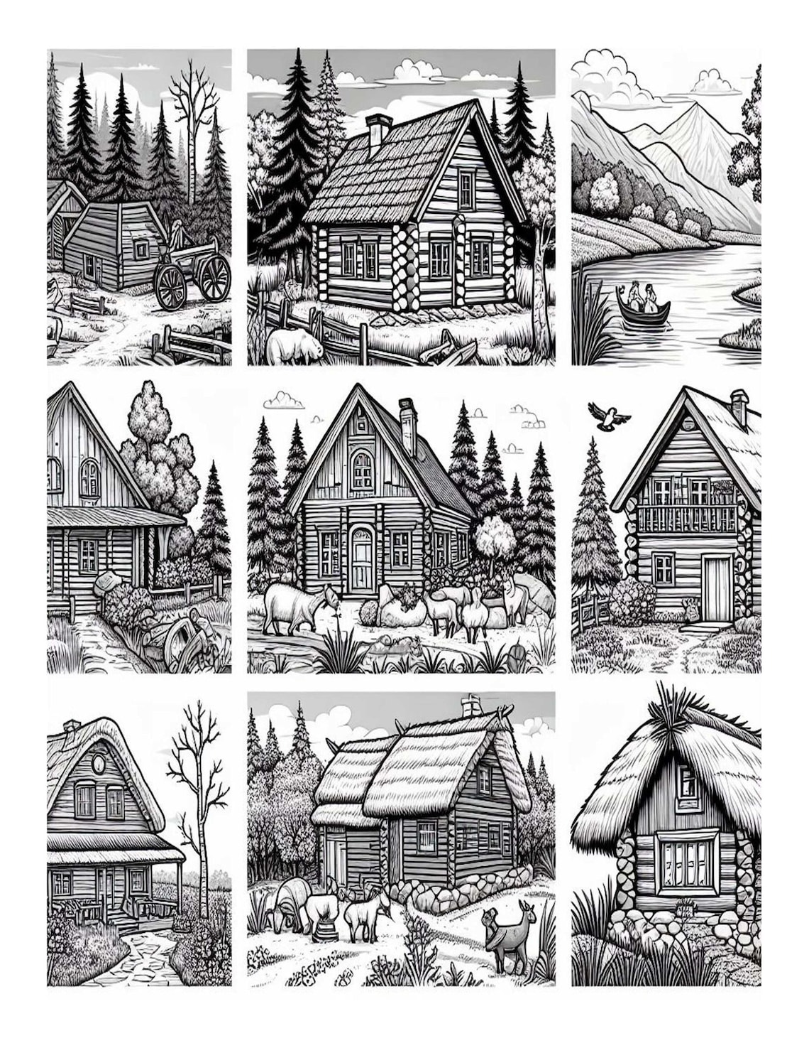 Country Cabins Coloring Pages for Adults: 25 Printable Designs (PDF ...