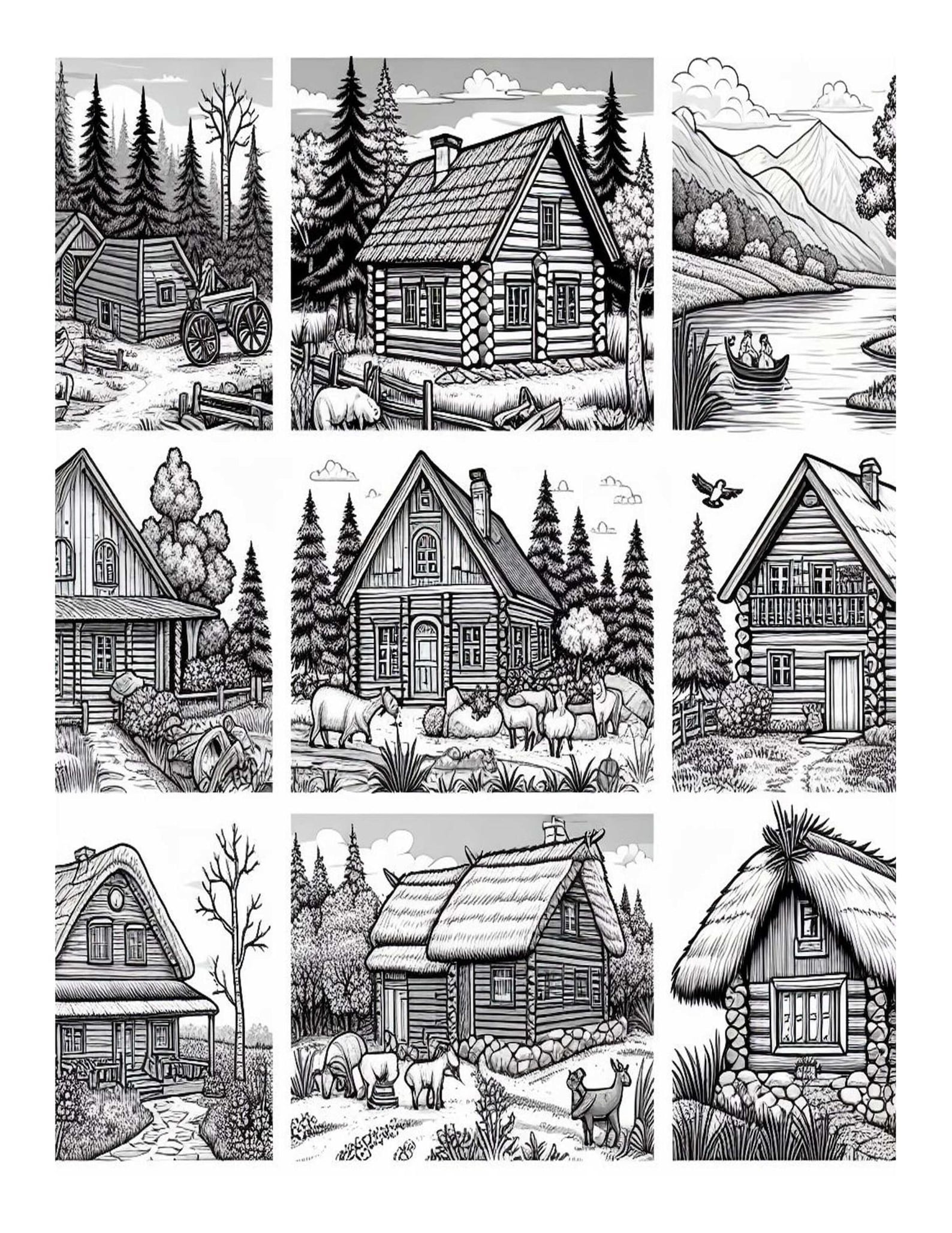 Country Cabins Coloring Pages for Adults: 25 Printable Designs (PDF ...