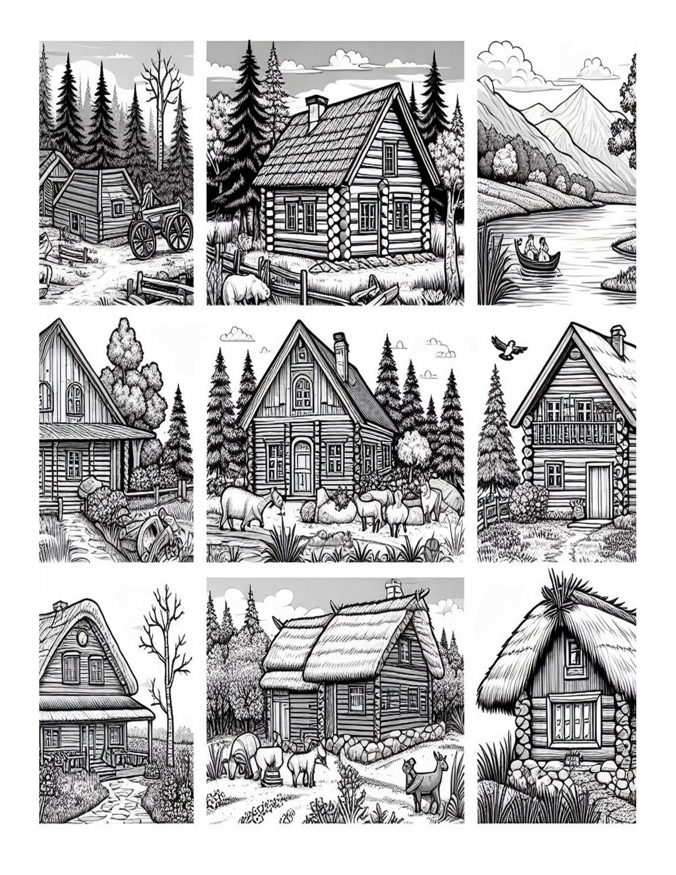 Country Cabins Coloring Pages for Adults: 25 Printable Designs (PDF ...