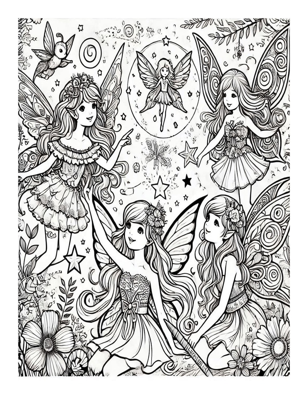 Beautiful Magical Forest Fairy Coloring Pages for Adults, Features 25 ...