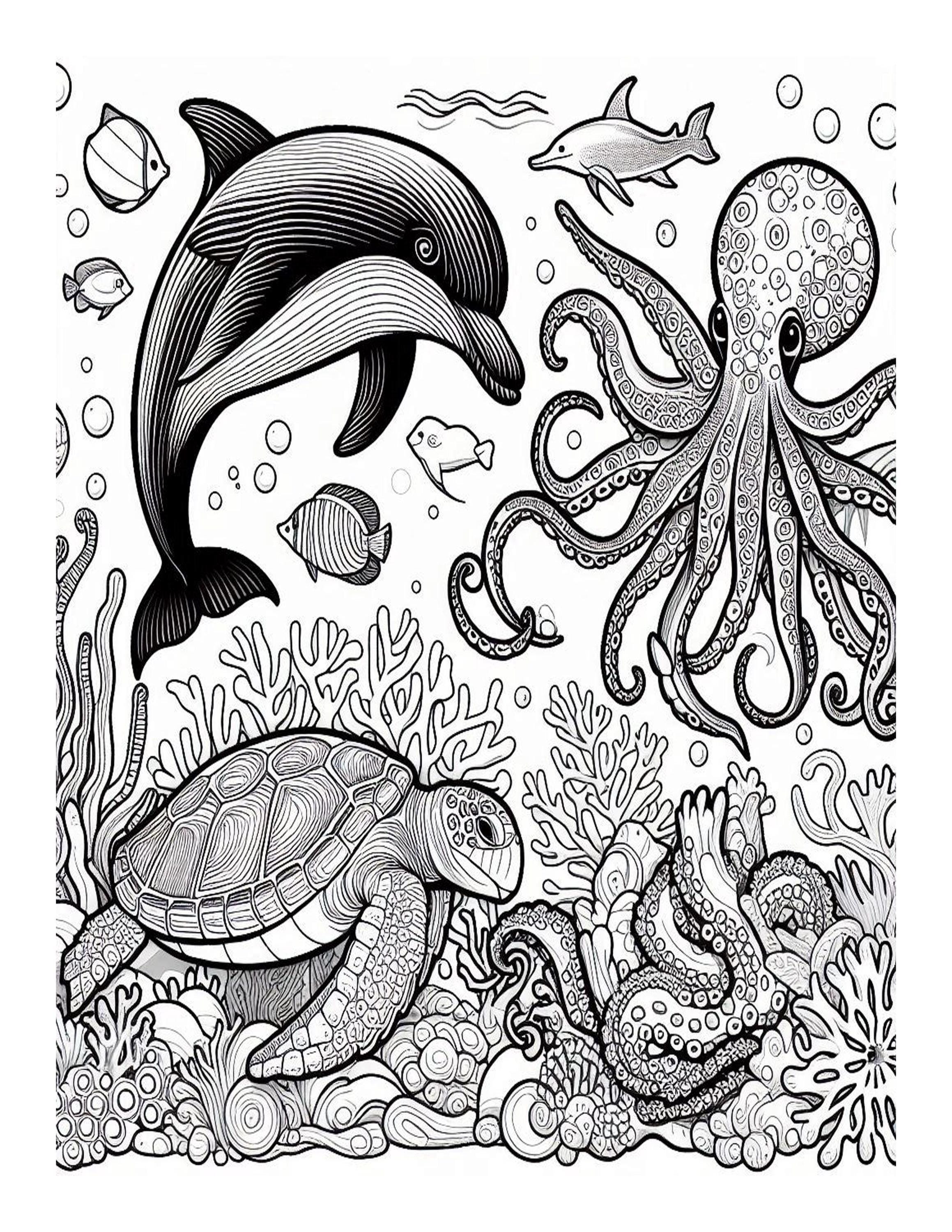 Ocean Animals Coloring Pages for Adults (printable) - Etsy