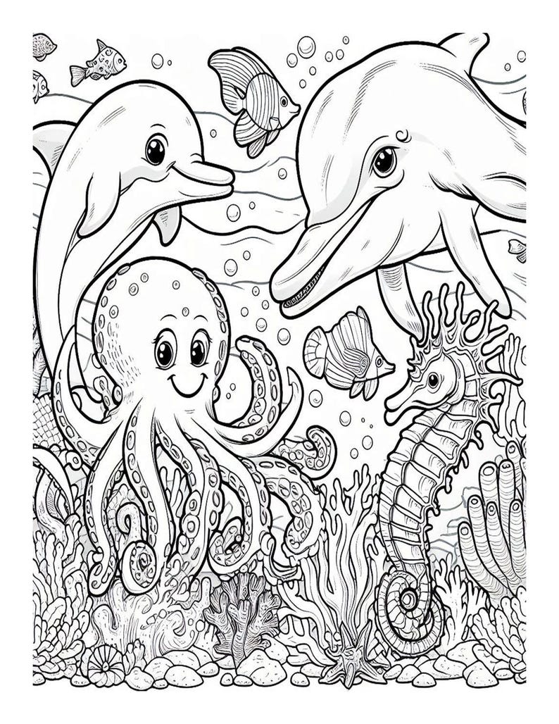 Ocean Animals Coloring Pages for Adults (printable) - Etsy