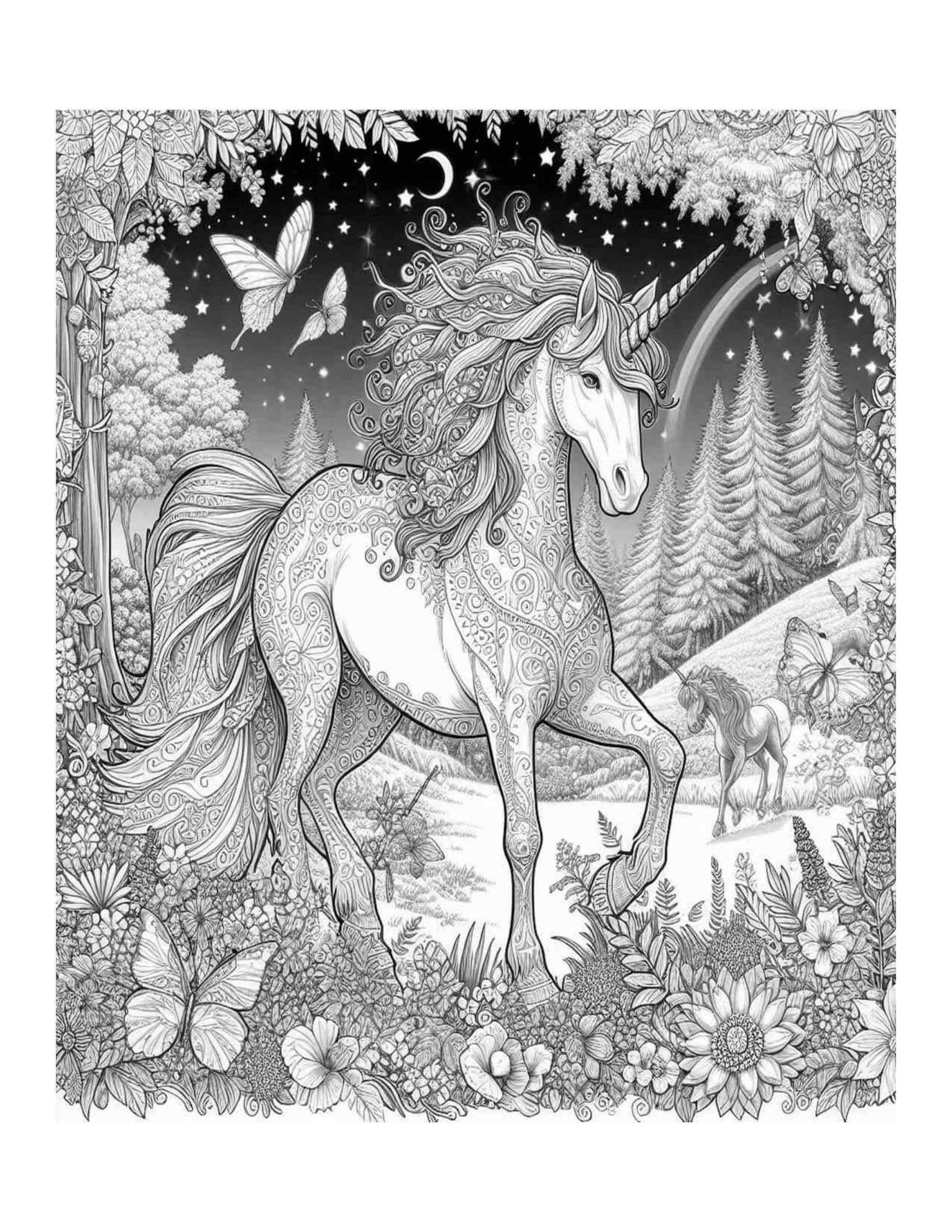 Unicorn Coloring Pages for Adults: Grayscale Designs (printable PDF - Etsy