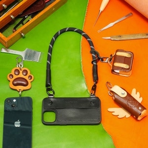 NeedleCross, stile nero, custodia personalizzata fatta a mano per iPhone 15 14 13 12 Mini Plus Pro Max, pelle bovina, resistente alle cadute, slot per schede