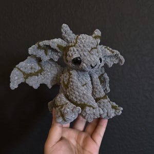 Grimoire the Gargoyle Mossy Stone Creature Crochet Pattern. PDF English Digital Download Product