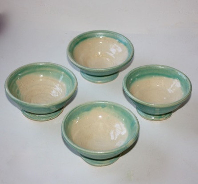 Aqua Footed Dessert Cups Hold About One Half Cup Glossy Blue Green