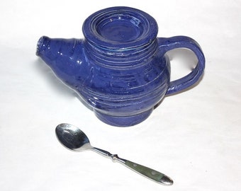 Ceramic  Teapot Holds Three Cups One of a Kind Glossy Cobalt Blue Glaze over White Stoneware Body