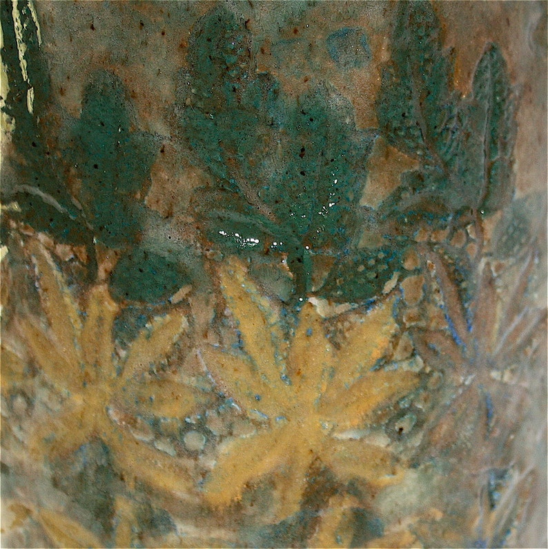 Wall Vase Planter in Stoneware with Lace Embossed Leaves and Flowers image 4