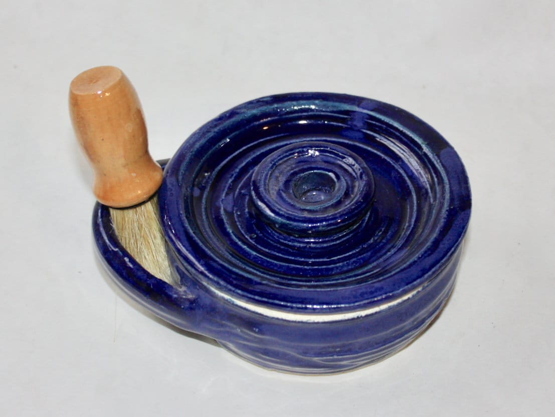 Bright Blue Shaving Mug with Lid in Stoneware Vermont Made Etsy