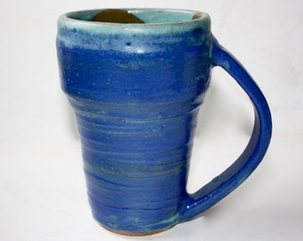 Blue Ceramic Mug Stein  in Stoneware Holds One and Three Quarters Cup Hand Thrown One of a Kind