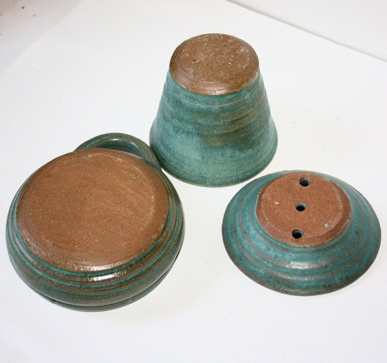 Mens Shaving Mug Soap Dish and and Tumbler Set in Aqua Glazed Stoneware With Shaving Brush Etsy