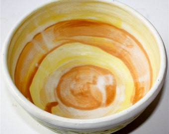 Yellow Stoneware Bowl Multipurpose with Carved Exterior and Interior Brushwork