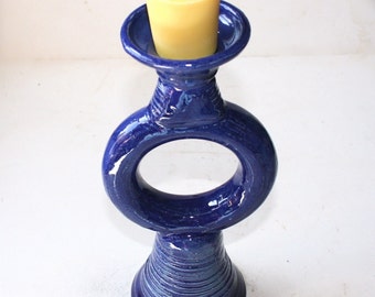 Stoneware Candelabra in Cobalt Blue