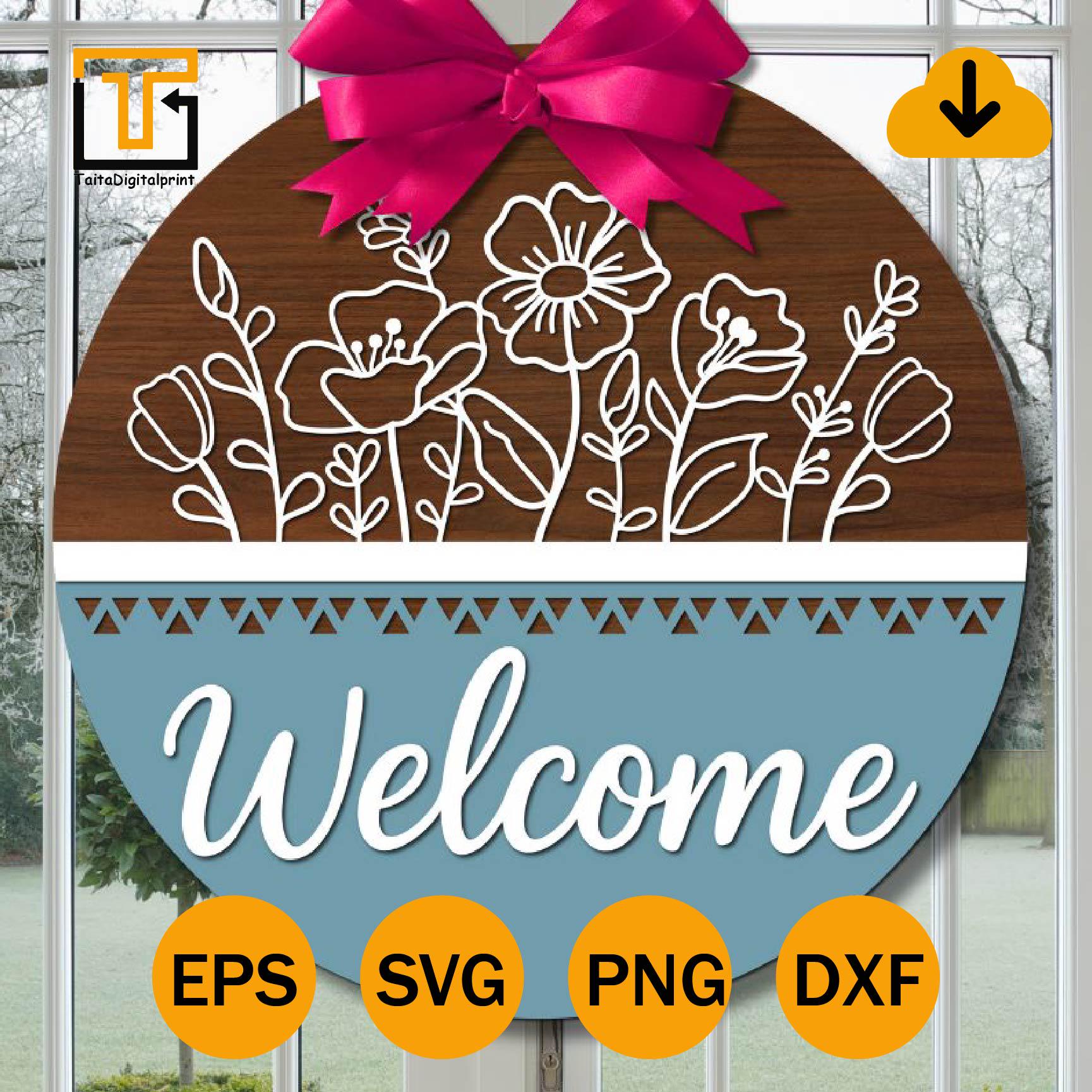 Welcome Wildflowers Sign,Round door hanger svg, Glowforge laser file,Cricut cut file, Floral welcome sign,Floral Door Sign,Digital download