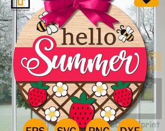 Erdbeere Sommer Türschild SVG, Laser Cut Datei (Digitaler Download)