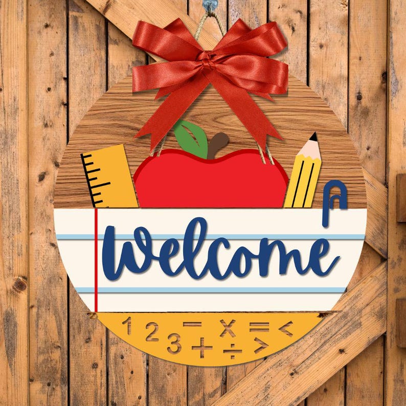 Welcom Ruler Teacher Welcome Sign SVG, Classroom Door Hanger Laser Cut File (digital ...