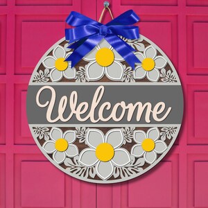 Welcome Flower Pattern Sign, Round Door Hanger Svg, Glowforge Laser ...