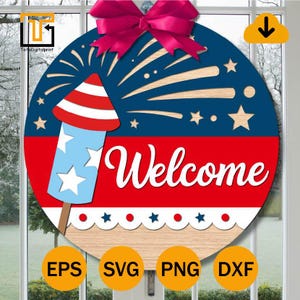 Fireworks 4th Of July Door Hanger Svg,Welcome Sign Svg,Patriotic Door Hanger Laser Cut File,Fireworks Porch Decor,Cricut,Independence Day