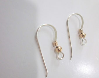 DAINTY EARWIRES !! Sterling Silver Earwires With Gold Bead ~ Ear Wires ~ Sterling Silver Ear Wires ~ Earring Findings ~ Mixed Metals