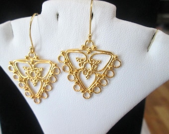 Gorgeous Earring Findings ~ Inverted Triangle ~ 24 Karat Gold Vermeil Over Sterling Silver ~ Artisan Chandeliers 26 mm