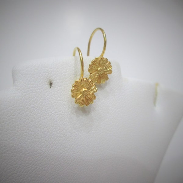 Flower Ear Wires ~  24 K Gold Over Sterling Silver Earwires ~ Earrings Findings ~ Flower Design ~ 20 MM ~ One Pair ~ Earring Findings