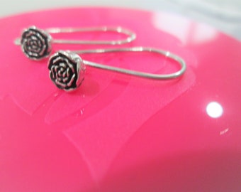 Artisan Ear Wires ~ Rose Floral Design ~ Sterling Silver Ear Wires ~ Lightly Oxidized Ear Wires ~ Large 25 mm ~ ROSETTA EAWIRES !!